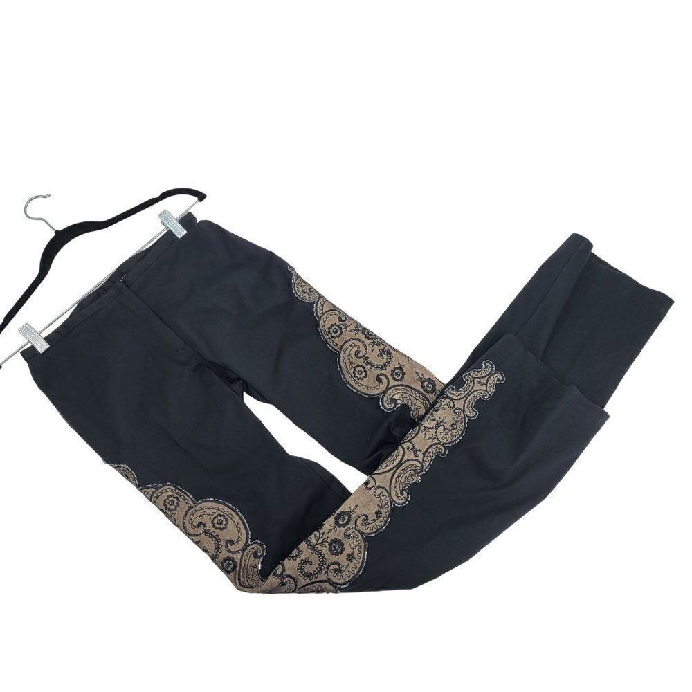 Vintage 80s Basix II High-Rise Flare Pants‎ 6 Black Beaded Embroidered Long